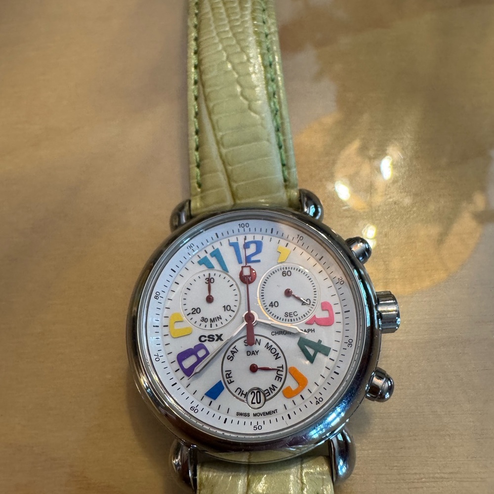 Michele Multicolor Dial Watch with Green Strap
